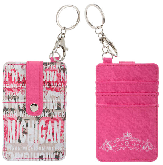 Michigan Gray/Pink Floral Card Holder Keychain