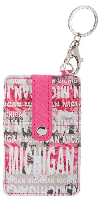 Michigan Gray/Pink Floral Card Holder Keychain