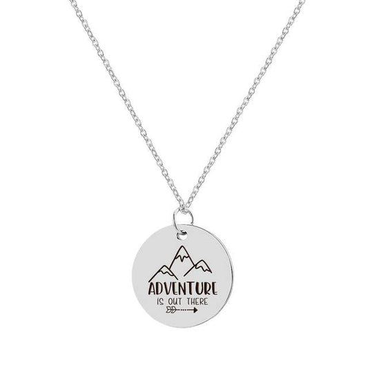 Silver Adventure is Out There Round Necklace with Gift Box