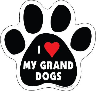 I (heart) my Grand Dogs 5" x 5" Paw Print Car Magnet