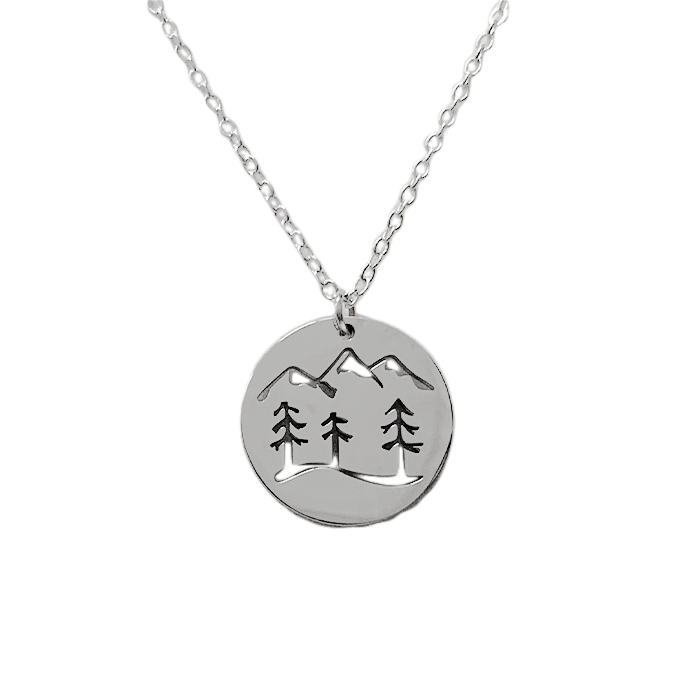 Mountain/Trees Round Cutout Necklace