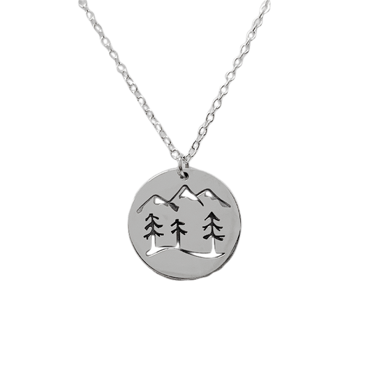 Mountain/Trees Round Cutout Necklace