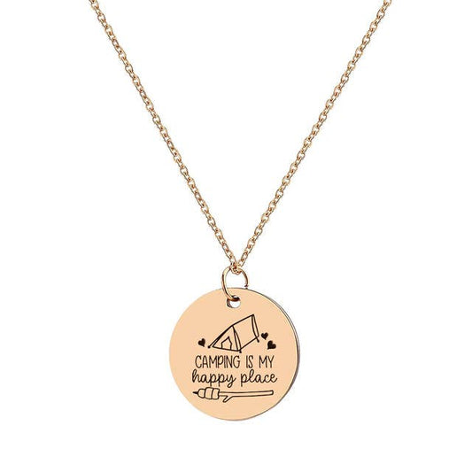 Rose Gold Camping is my Happy Place Necklace